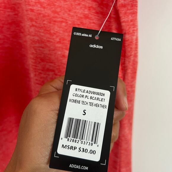 Adidas Women's Tech Tee Heather Color: PL Scarlet NWT Size Small Short Sleeve - Picture 4 of 5